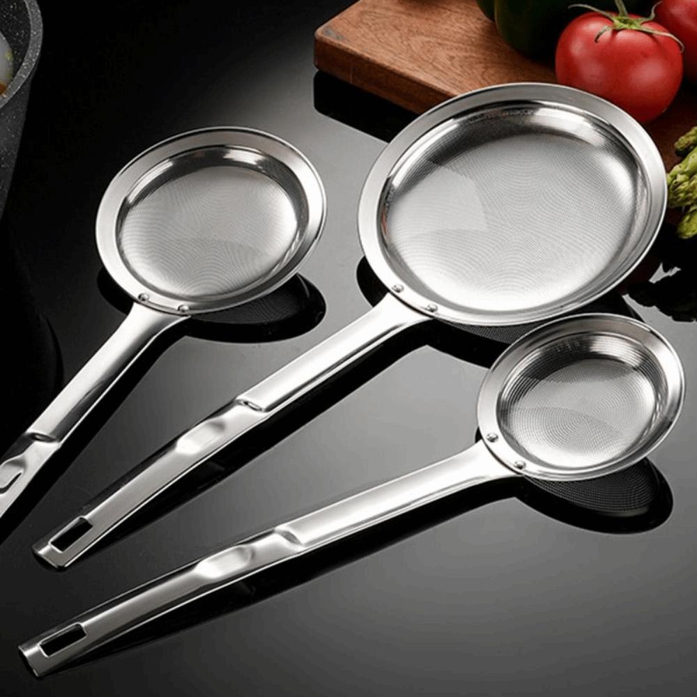 Скиммер для масла из нержавеющей стали с длинной ручкой, многоразовая ложка для фильтрации масла, кухонные гаджеты