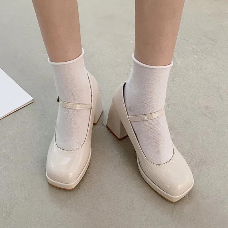 Модная лакированная обувь Мэри Джейн на высоком каблуке для женщин, элегантные туфли-лодочки на платформе с ремешком и пряжкой, женские туфли на массивном каблуке в стиле панк-лолита