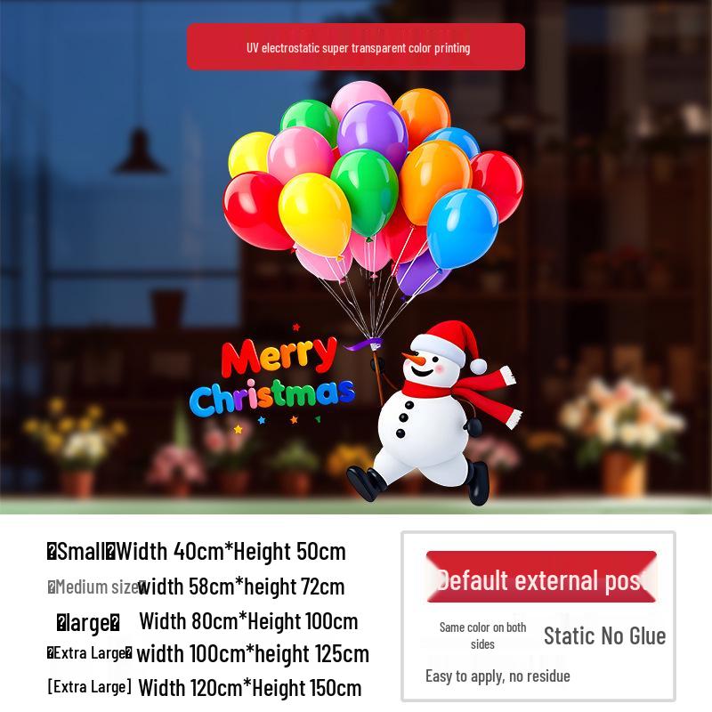 Рождественские наклейки на стены: Дед Мороз, Снеговик и Шары для Стеклянных Дверей и Окон