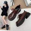 Soft Leather Platform Loafers Women's 2025 New Muffin Lace-up Heightening Jk College British Style Small Leather Shoes Women's Single Shoes