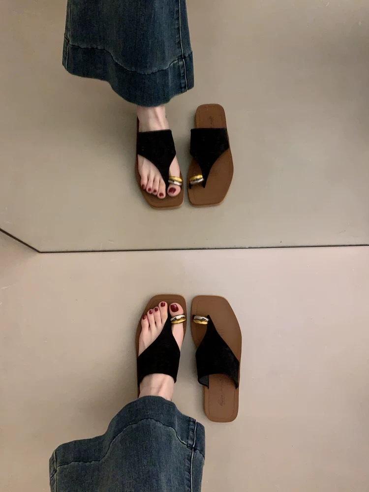 Версия из овчины~ кожаные шлепанцы в ретро-стиле, женская обувь для лета, нишевая обувь на плоской подошве, сандалии для пляжа