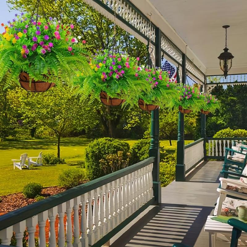 Artificial Hanging Flower in Basket for Outdoor Indoor Courtyards Decorations, Hanging Flower Plant Basket for Spring
