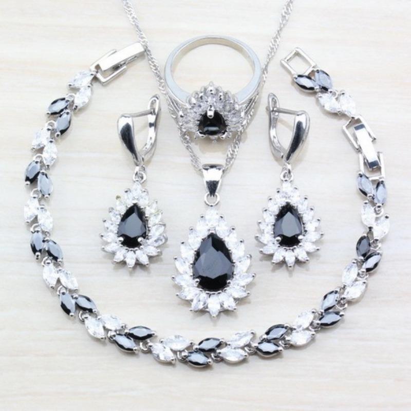 Blue Jewelry with Gem Set Pendant Earrings Necklace and Ring Lady Set