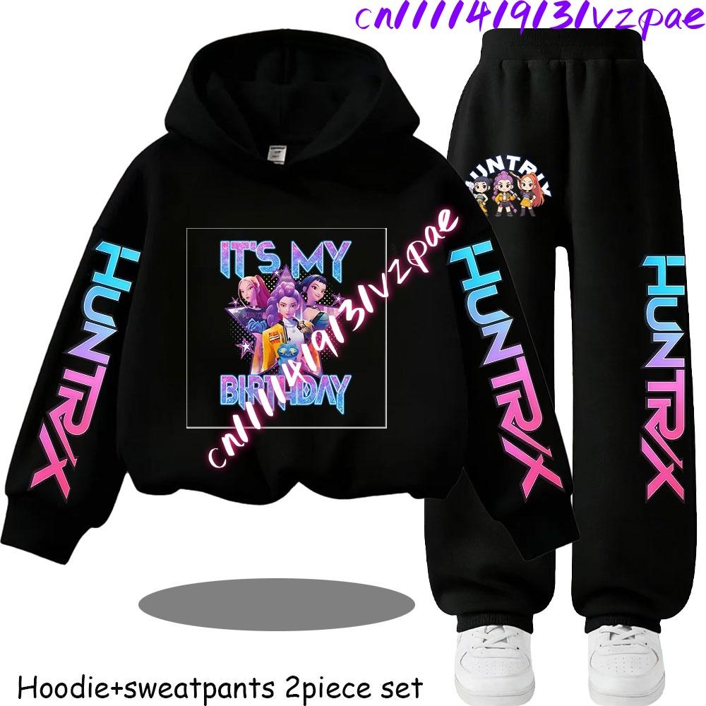TZWY2026 Autumn KP Op  Girls Print Clothing Children Hoodie 2pcs Set Pants Suit Kids Tracksuit Splice Sport Tracksuits