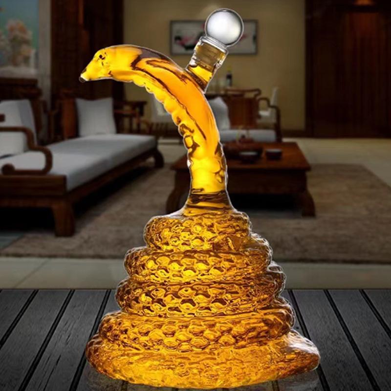 500Ml Liquor Bottles Snake Shaped Clear Whiskey Wine Decanter High Borosilicate Glass Zodiac Animal Wine Pot Craft Gift Decort