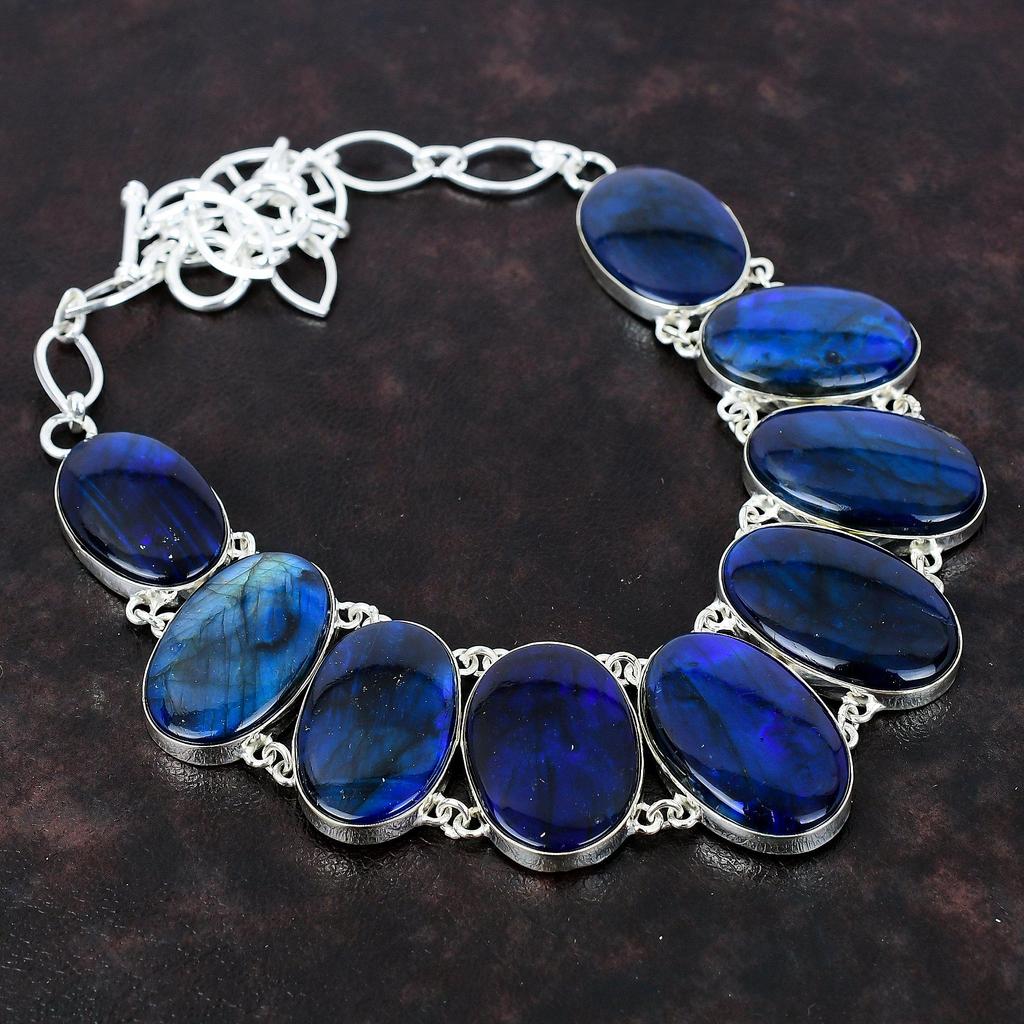 Ожерелье из лабрадорита Blue Fire, ювелирные изделия из натурального драгоценного камня, ожерелье из стерлингового серебра 925 пробы, регулируемое ожерелье-цепочка, ювелирное изделие ручной работы, подарок для нее
