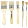 Assortment of Excellent Flat Varnish Brushes with Hog Bristles and Short Wooden Handles. Set of 5 Sizes, 2 Pieces of Each.