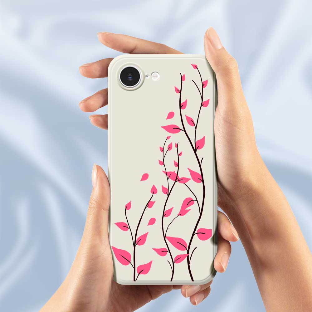 For iPhone 16e Case Red Leaves Pattern Printing Straight Edge TPU Phone Back Cover