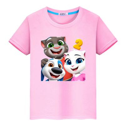 Футболка для детей мальчик 10 лет Говорящий Милый кот Том Принт аниме Футболки Каваи Топы y2k цельный 100% хлопок Короткая футболка прайд для девочки одежда