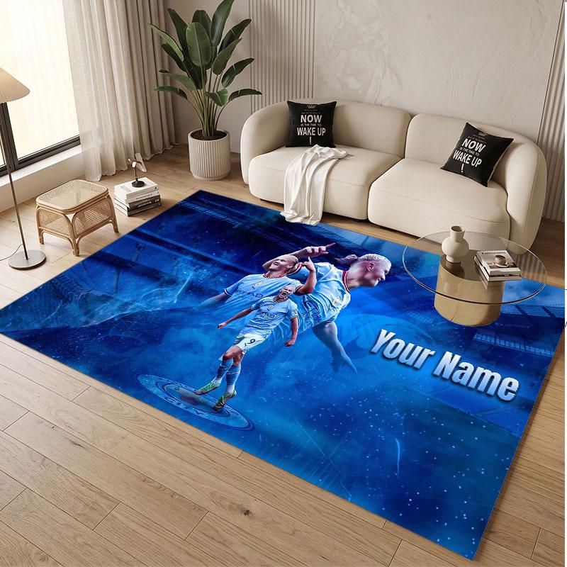 Custom Rug Erling Haaland Pattern Print Name Text Soft Non‑Slip Floor Carpet for Home Indoor Decoration