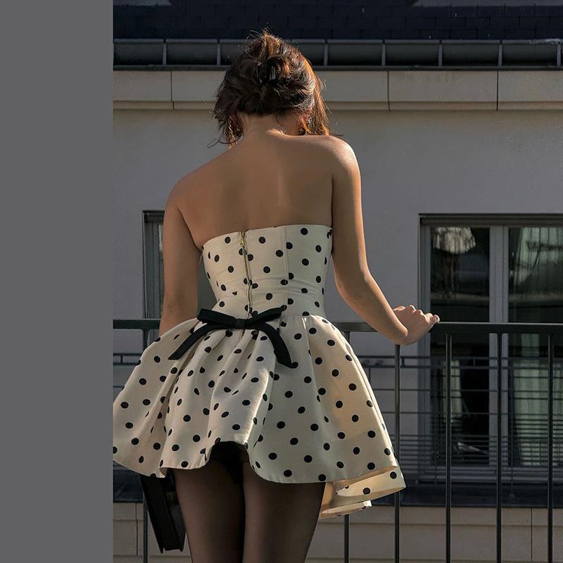 Топ-труба в горошек с халтером и бантом