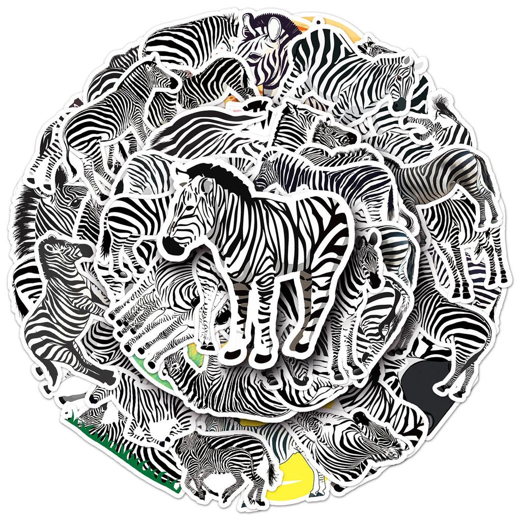 50 Sheets of Cute Zebra Cartoon Animal Stickers: Waterproof for Kids' Diaries, Phone Cases, and Luggage Decoration