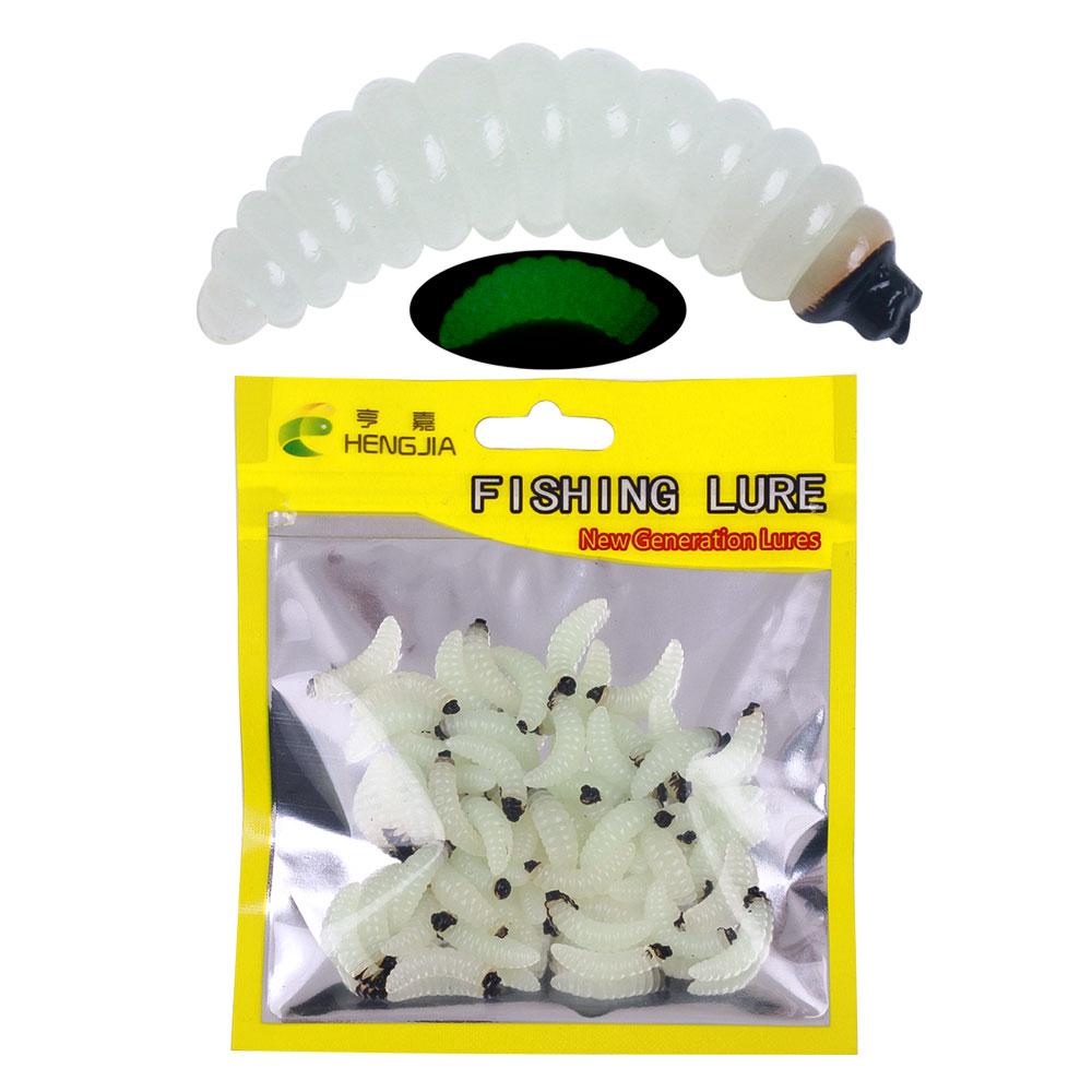 50 шт./пакет, мини-приманка для хлеба, червячная приманка, светящаяся личинка, мягкая рыболовная приманка с рыбным и мускусным запахом