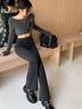 Black Gray High-waisted Flared Jeans Women's Retro Straight Elastic Slim Slim Wide-leg Flared Pants Female Trousers