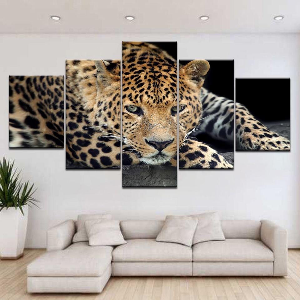 5 Panel/pieces HD Print leopard live animal wall posters Canvas Art Painting For home living room decoration