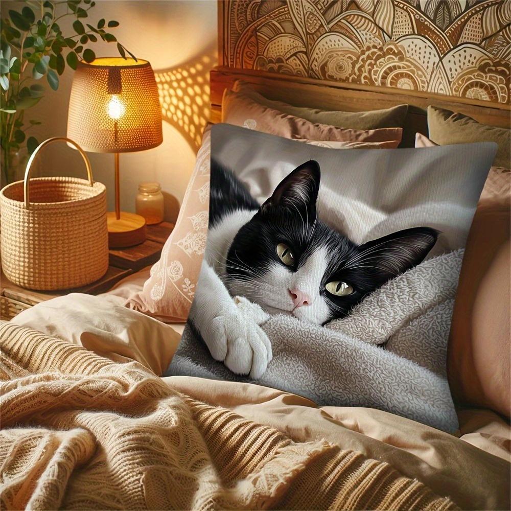 Милая Черно-Белая Кошка Наволочка Реалистичный Принт Кота В Смокинге Мягкий Чехол Для Подушки Для Дивана Диванчика Любителя Животных Домашний Декор