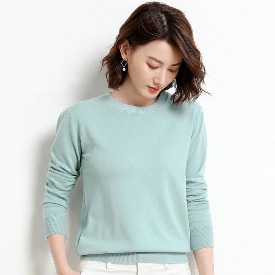 Женские зимние топы, однотонные, с круглым вырезом, с длинным рукавом, свитер, свободный