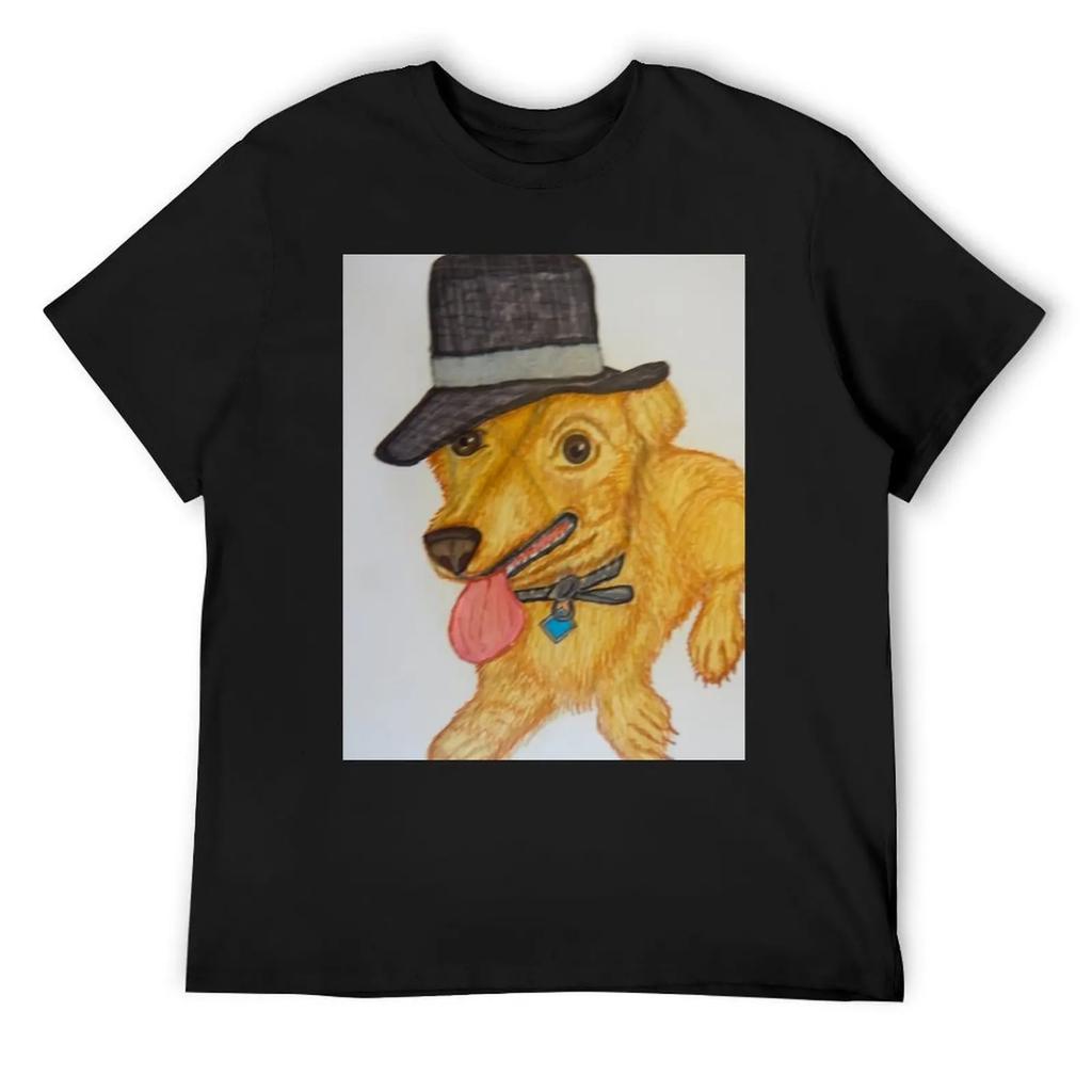 Cute little funny dog with a hat on T-Shirt quick drying hippie clothes plain t shirts for men cotton