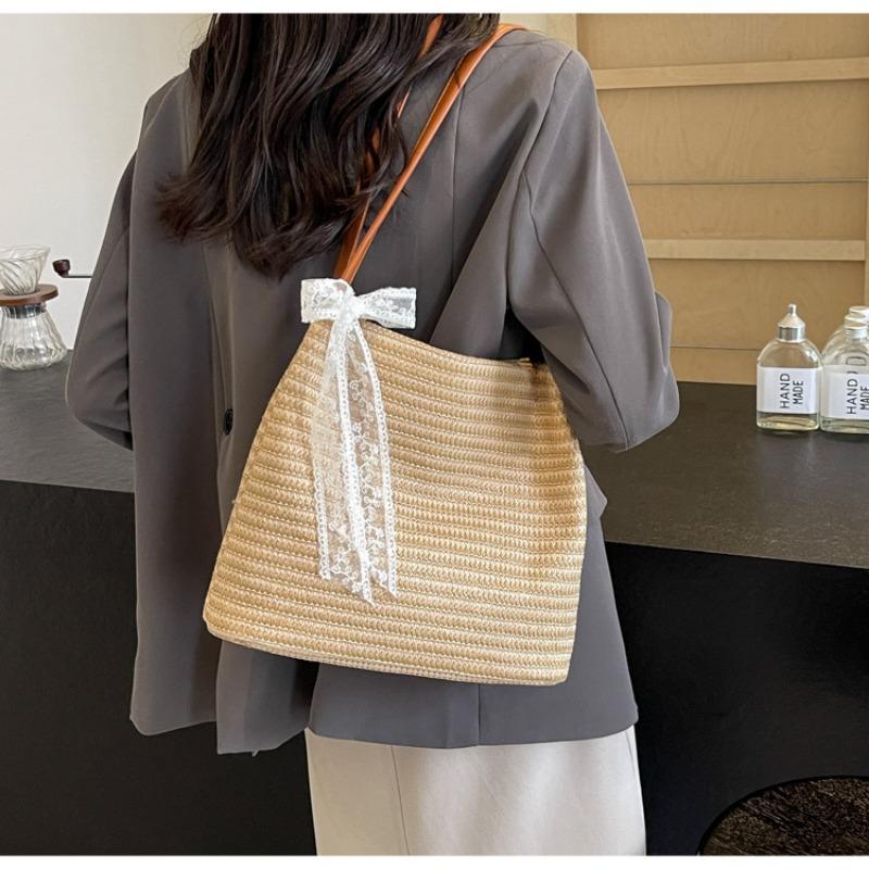 Женская тканая сумка из травы, новая летняя повседневная сумка через плечо в корейском стиле, пляжная сумка большой вместимости, универсальная сумка для поездок на работу