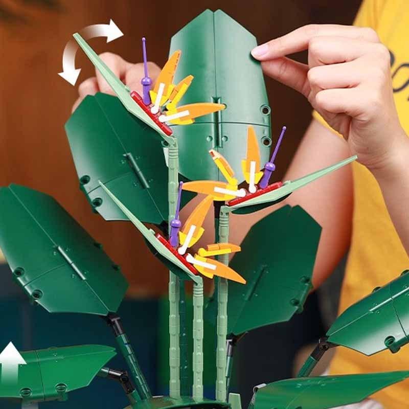 Букет райской птицы, роза, строительный блок, кирпичи, Unziptoy, сделай сам, иллюстрация в горшке, праздничный подарок подруге