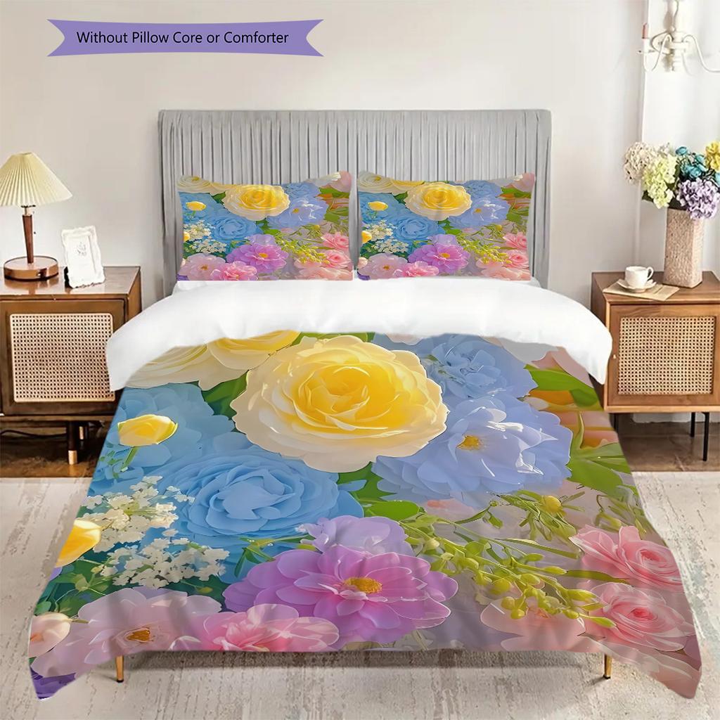 Blossoms Pattern Bedding Quilt Set Quilt Cover Pillowcase Home Decoration Birthday Gift (1 * duvet cover + 2 * pillowcase, without core)