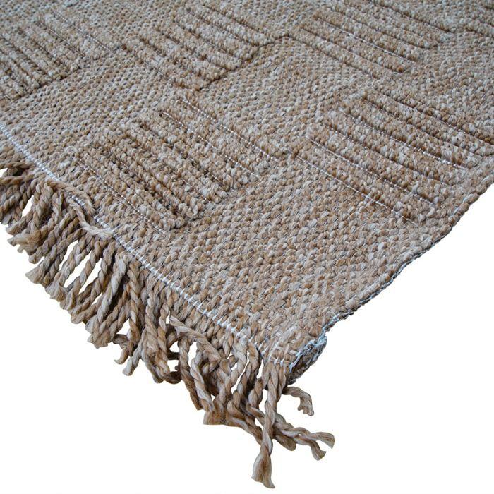 Tapis damier aspect jute intérieur extérieur beige 120x160