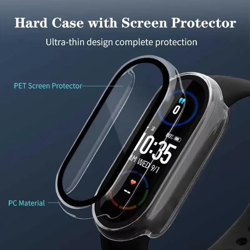 Закаленное Стекло+Чехол из ПК для Xiaomi Mi Band 10 9 8 Защитный Чехол Ударопрочный Полный Жесткий Защитный Экран Xiaomi Smart Band 10 9