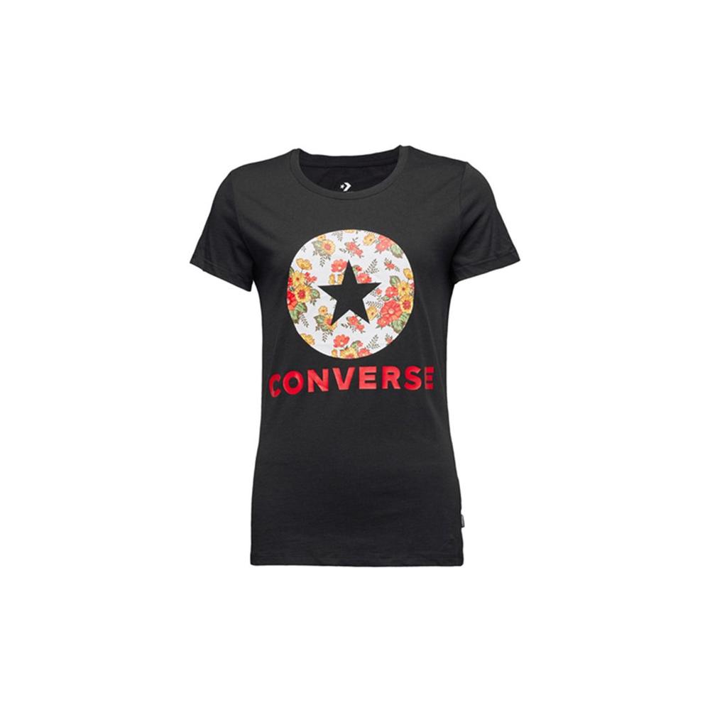Converse Футболки женские черные с круглым вырезом умеренного прямого кроя 10017396-A01