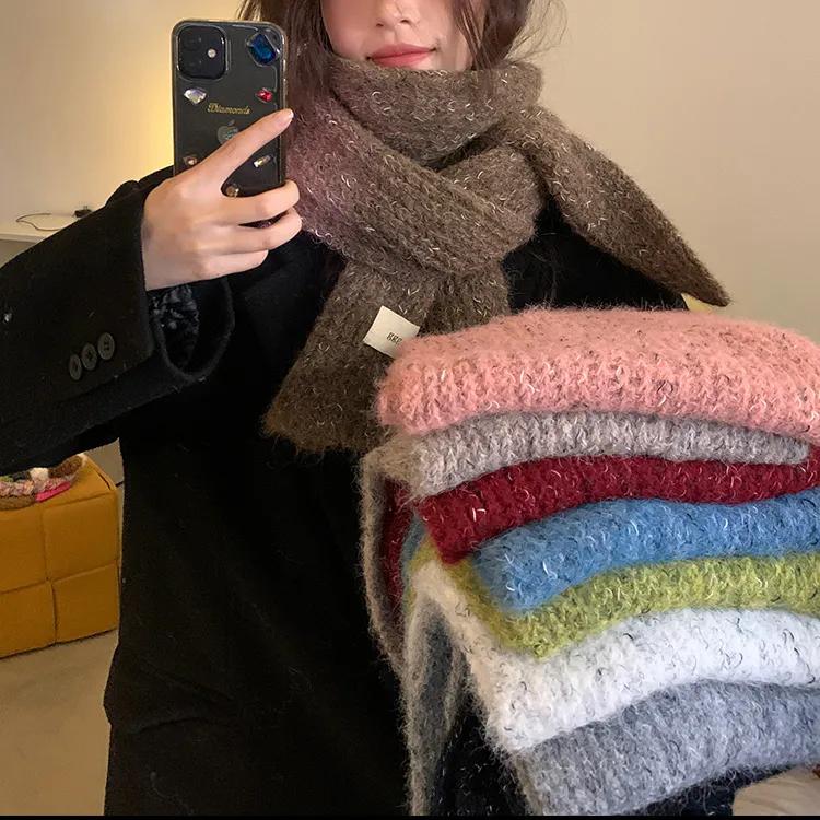 WTEMPO Winter Long Warm Knitted Plush Scarves Women's Thickened Windproof Cold-proof Versatile Casual Scarves