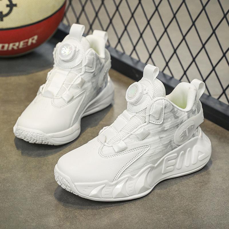 Детские баскетбольные кроссовки Мальчики Весна и Осень кожаные новые белые сетчатые кроссовки на липучке звук трения беговые кроссовки