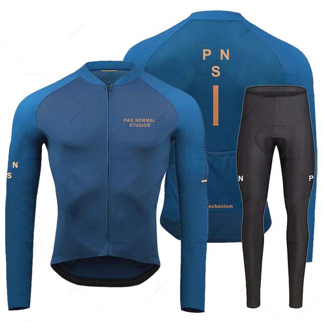 Team Breathable Long Sleeve Cycling Jersey Set Bib Pants Ropa Maillot Ciclismo Bicycle Clothing MTB Bike Uniform Men Clothes
