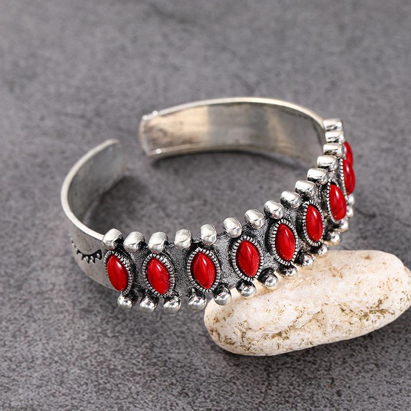 Элегантные открытые регулируемые браслеты-манжеты для женщин мужчин, праздничные украшения, винтажные украшения с бирюзой, браслеты с имитацией натурального камня