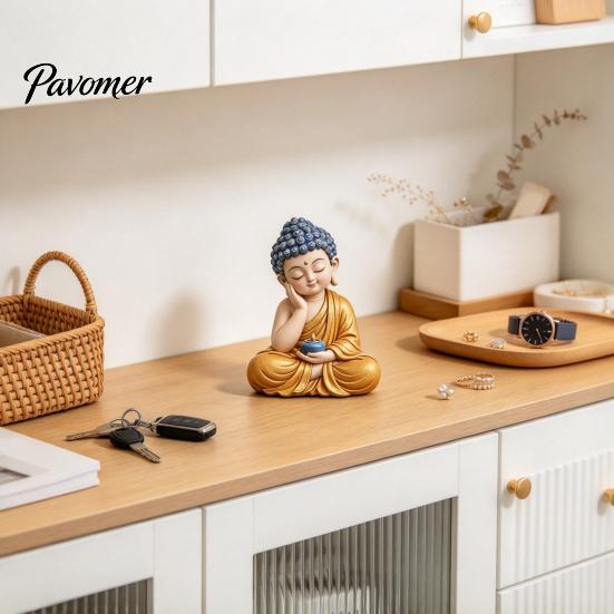 Chinese Aesthetic Crafts Buddha Resin Statue, Zen Meditation Figurine, Peaceful Desktop Decor for Housewarming Gifts Living Room, Study, Entryway,
