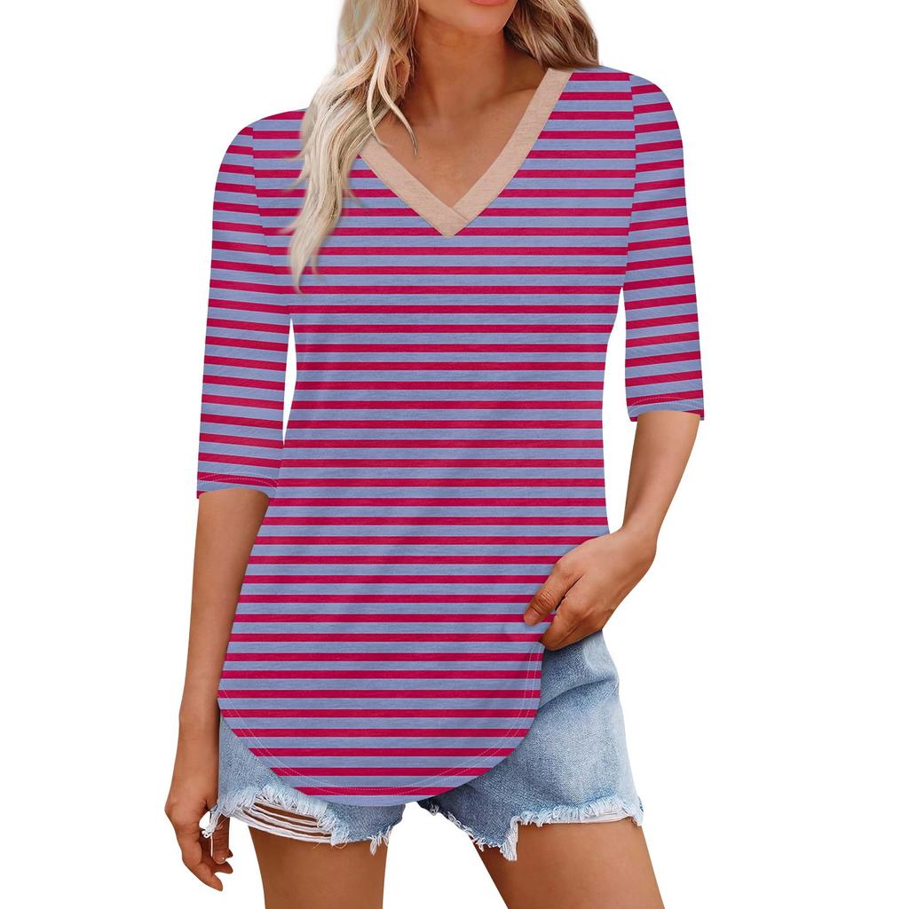 Рубашки для женщин Модные футболки с V-образным вырезом Повседневные блузки с принтом Топы с коротким рукавом для женщин