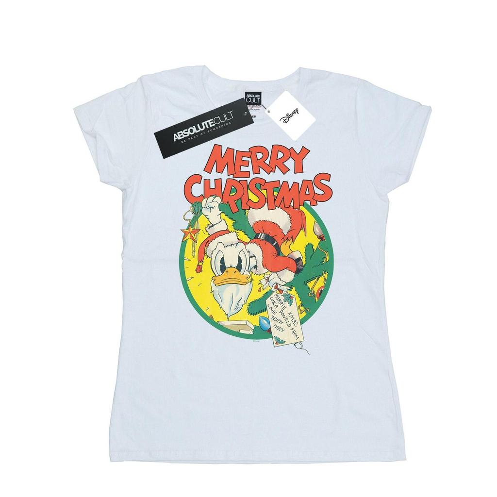 Disney Womens/Ladies Donald Duck Merry Christmas Cotton T-Shirt