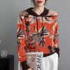 Women's Fashion Floral Print Hooded Knit Sweatshirt Long Sleeve Hoodies New Style Base Layer Top for Women