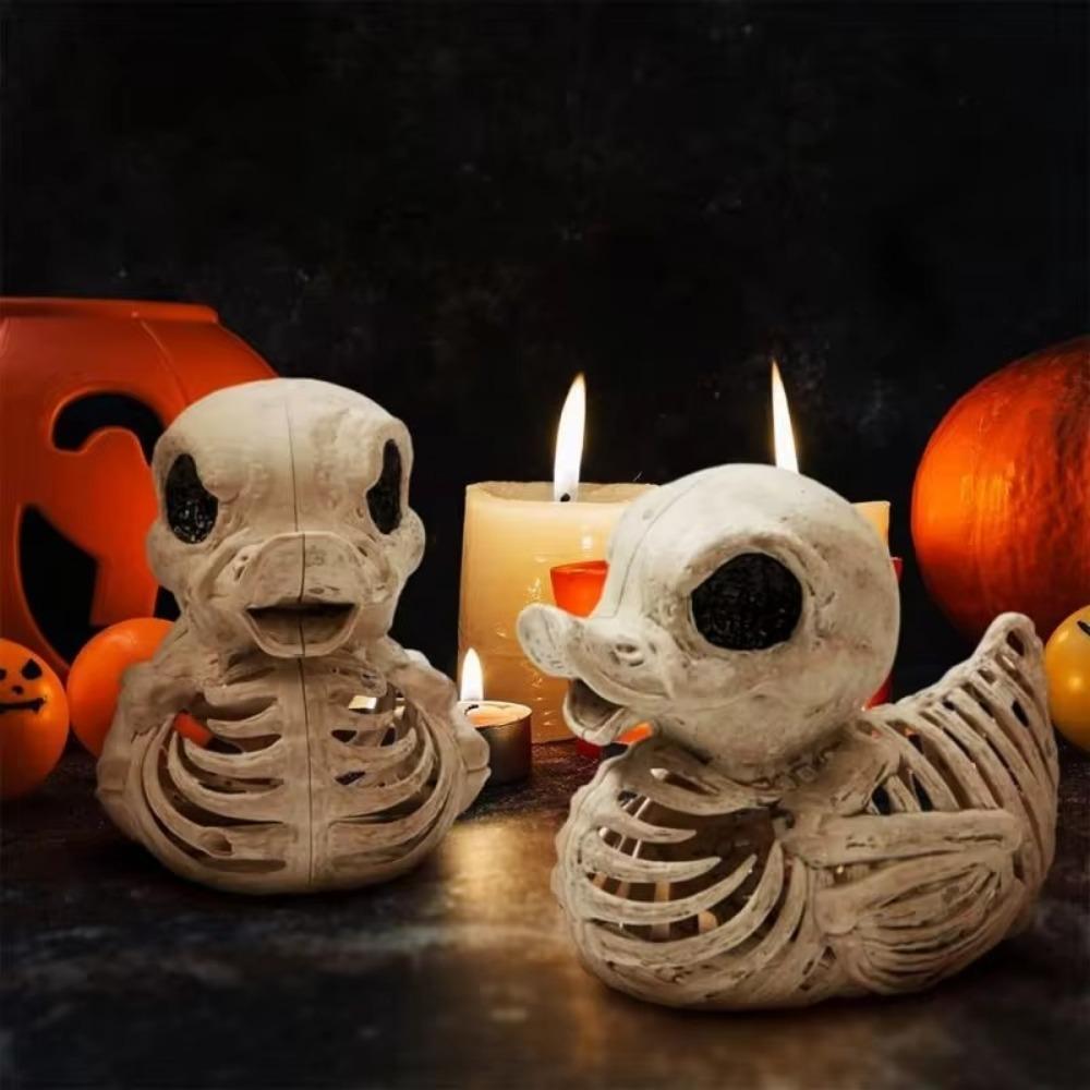 Resin Halloween Duck Skeleton Model Grotesque Halloween Desktop Decoration Skull-And-Duck Statue