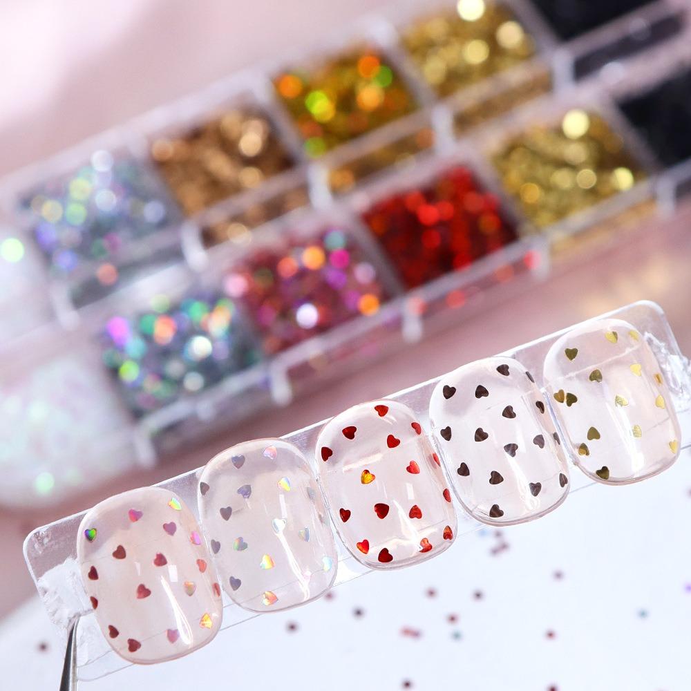 12-Grid Sequins Nail Decorations Heart Five-pointed Star Nail Art Decorations Nail Salon