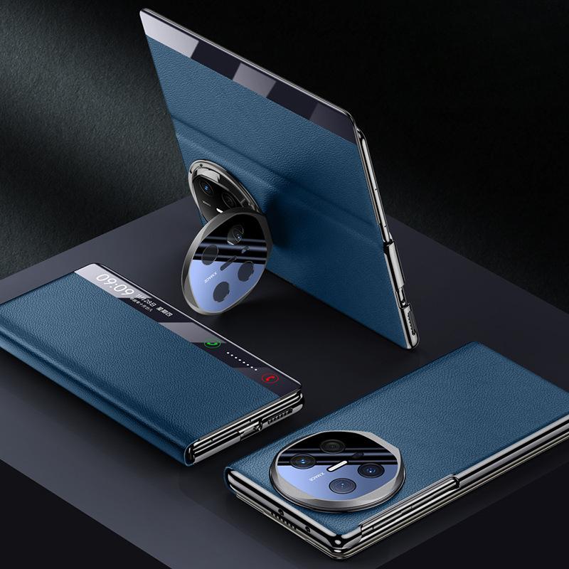 Подходит для чехла для телефона Huawei MateX6, подставка для объектива, складной MTx6, противоударный, всеобъемлющее смарт-окно, мужской однотонный кожаный чехол