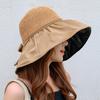 Summer New Women'S Bucket Hat, Uv Protection Sun Hat Solid Color Wide Brim, Foldable Beach Outdoor Ponytail Cap
