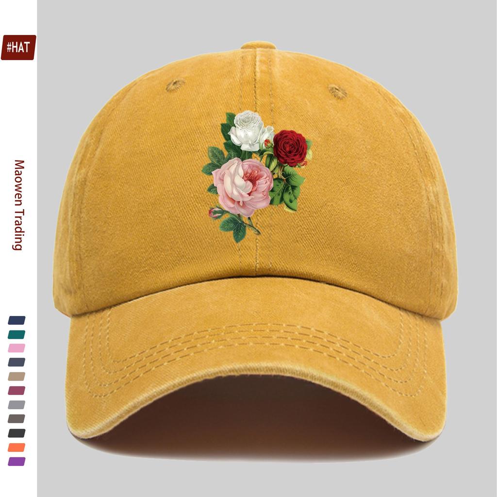 pc Creative White Rose Floral Print Baseball Cap Breathable and Lightweight HipHop Hat with Red and Pink Flower Patterns Wom