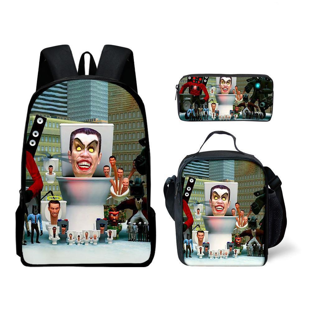 Skibidi toilet man schoolbag titan monitor man backpack satchel pencil case three-piece set