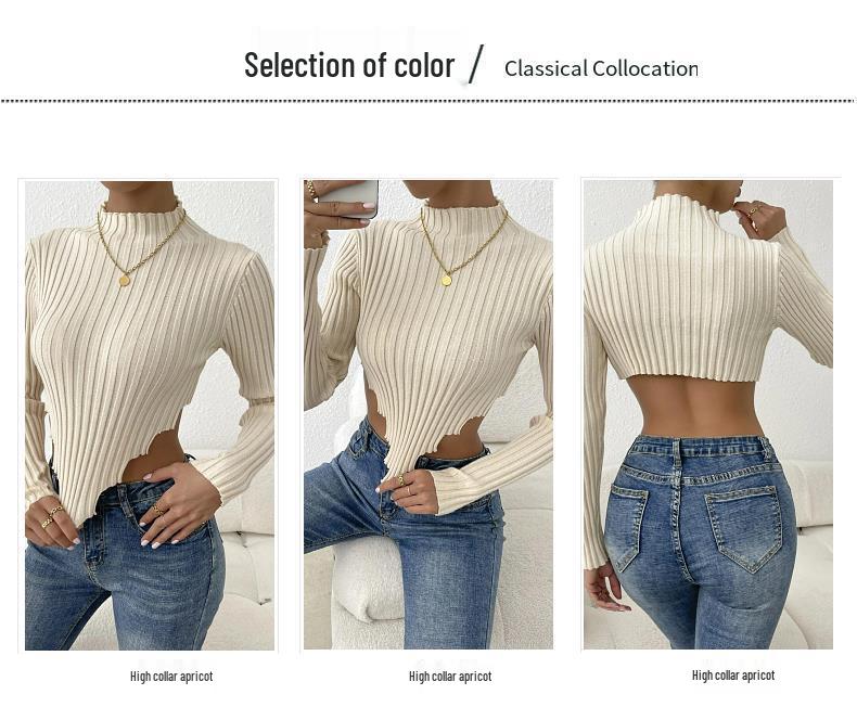 2025 New Style Women's Knitwear: Sexy Long Sleeve Short Sweater