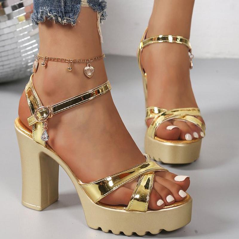 Мода Лето Роскошный Ремешок с Бриллиантовой Пряжкой Женские Туфли-Лодочки Квадратный Каблук Однотонные Туфли Женская Мода ПУ Платформа Высокий Каблук Женские