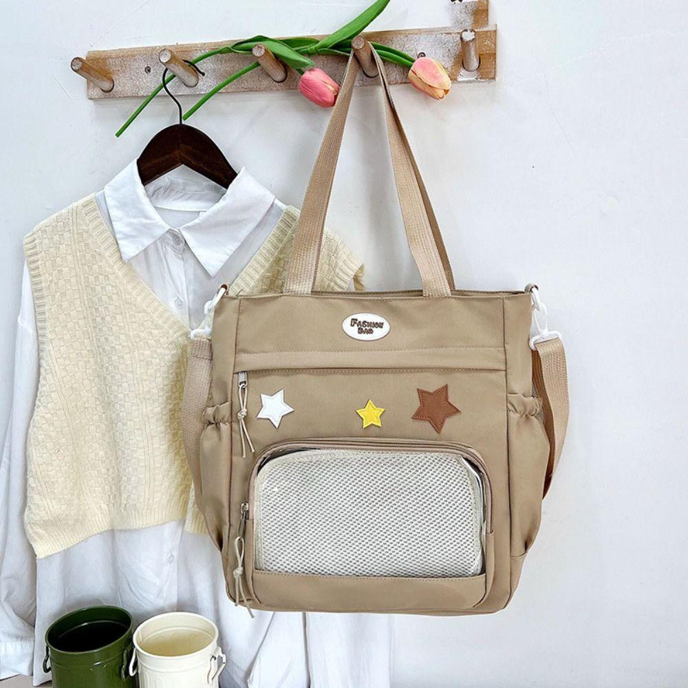 Solid Color Japanese Tote Bag Badge Display Student School Bag Fashion Canvas Crossbody Bag School