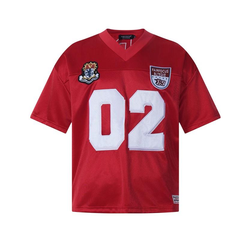 Mens Retro Soccer Training Tee With Patch Embroidery V-Neck Loose Fit Sportswear