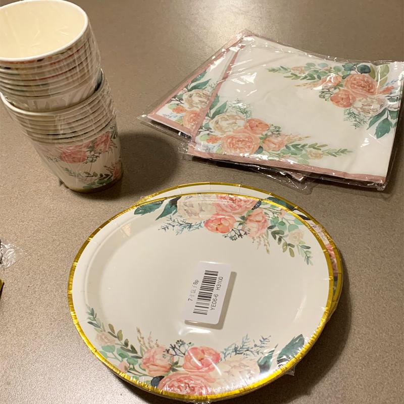 78pcs Vintage Floral Party Supplies Golden Disposable Paper Plates Cups Napkins Tableware Set for Baby Shower Birthday Tea Party