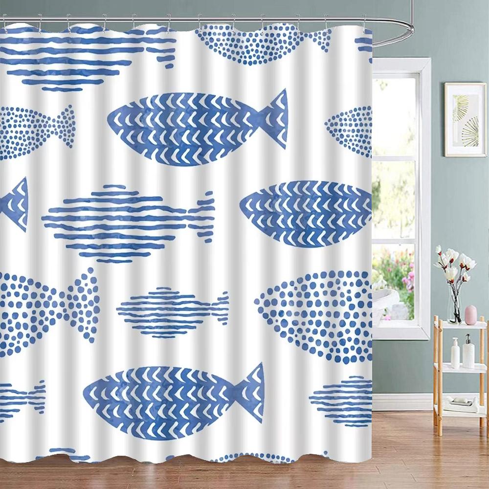 Colorful Cartoons Fish Shark Shower Curtains Ocean Life Children's Bathroom Home Decor Cloth Curtain Set Waterproof Bath Screens