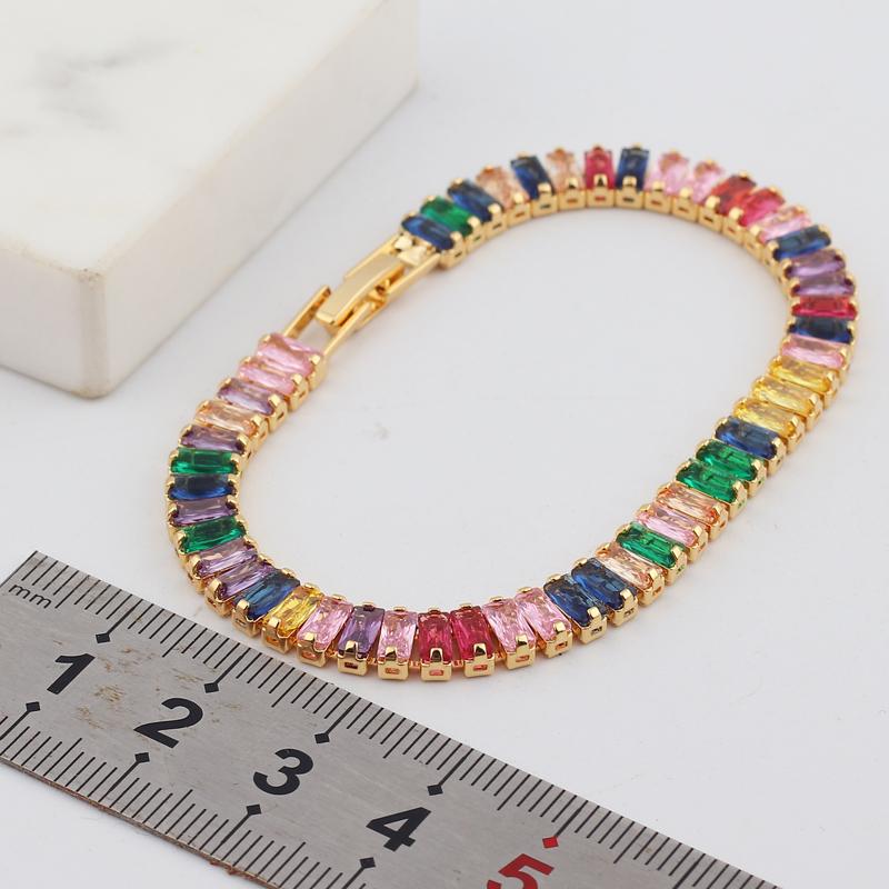 18K Gold Plated Cubic Zircon Adjustable Colorful Bracelets For Women Girls Rainbow CZ Jewelry Best Birthday Party Wedding Gift