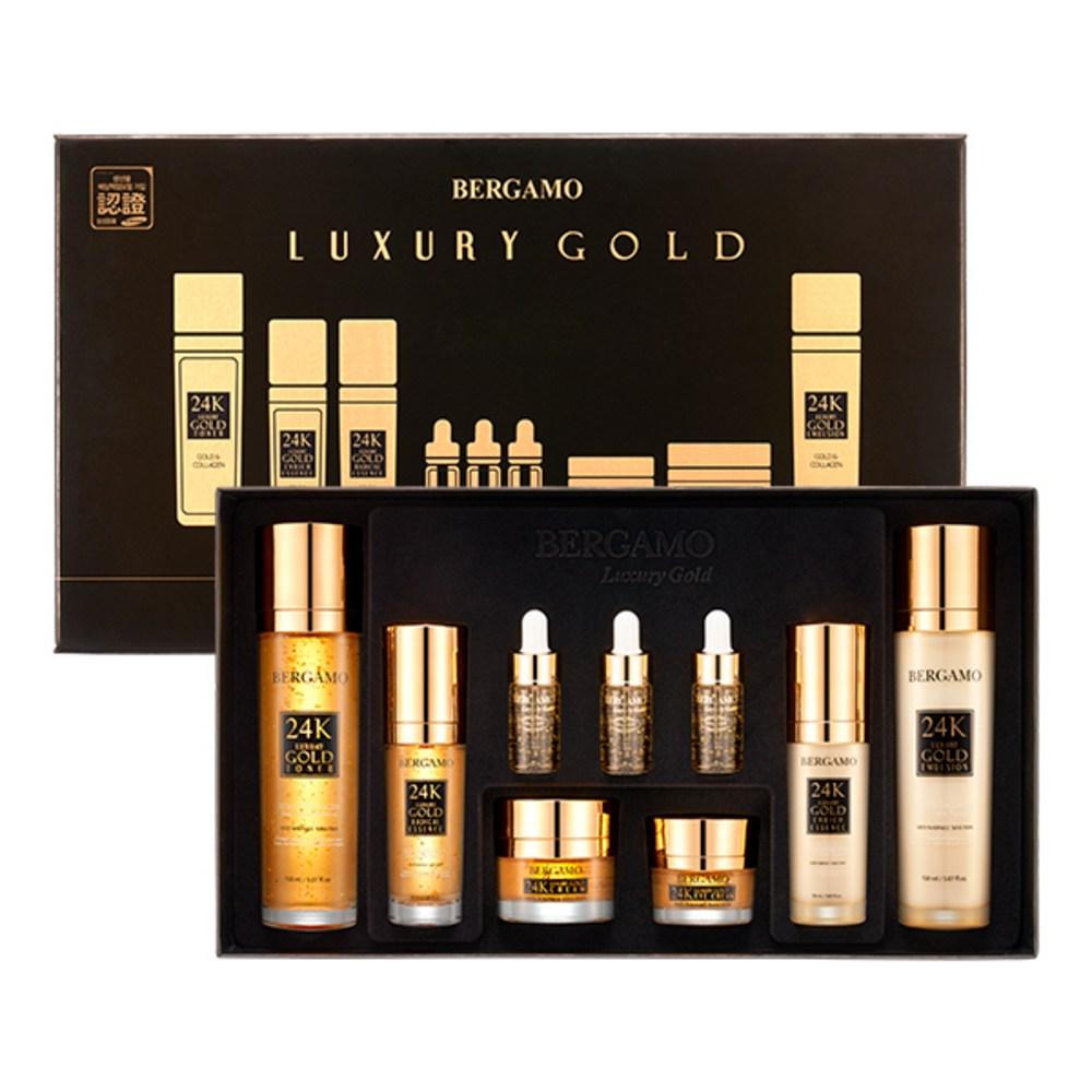 Bergamo Настоящее 24K Золото 9 Типов Стволовых Клеток Базовый Набор Косметики Золотой Коллагеновый Базовый Набор (подарочный пакет для покупок + набор масок в комплекте), 2 комплекта